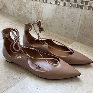 Aquazzura Christy Flat Size 38 1/2 Beige/Nude Color in Like New Condition